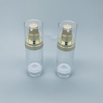 गोल्ड पारदर्शी प्लास्टिक कॉस्मेटिक वायुहीन पंप बोतलें वैक्यूम पैकेजिंग 30ML